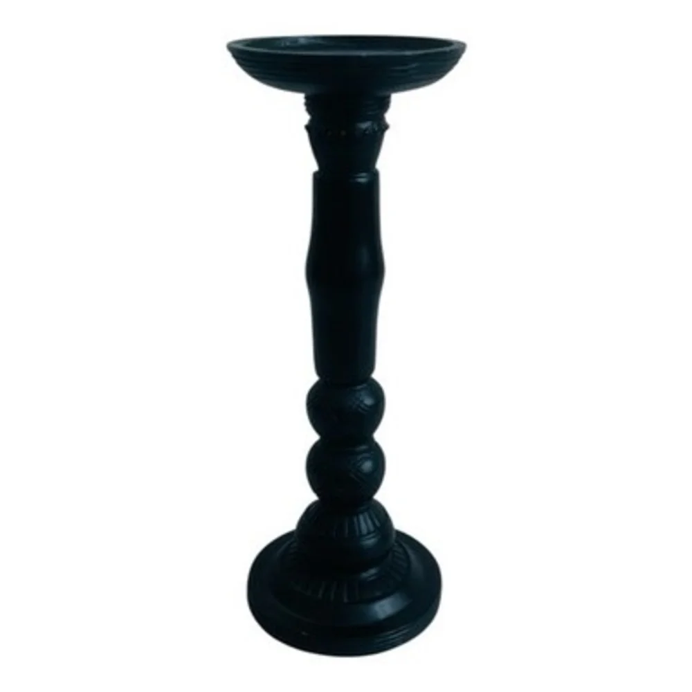 Black Ceramic Pillar Candle Holder Turned Column Design 10in VG  Elegant